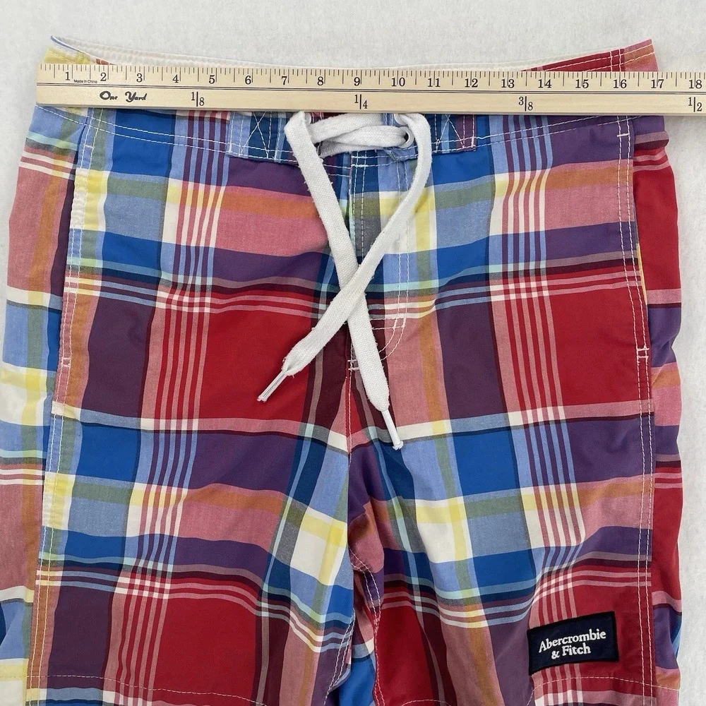 Abercrombie & Fitch Board Shorts Mens M Multicolor Plaid Y2K Lined Swim Retro
